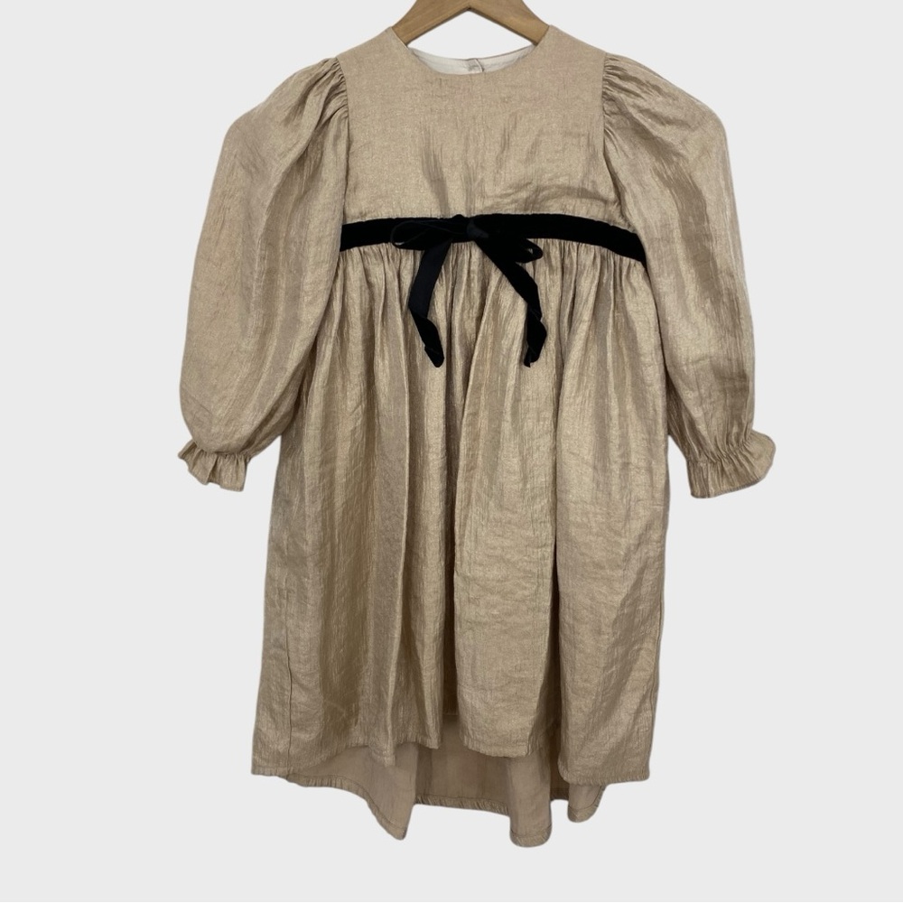 Bebe Organic Gold Shimmer Black Velvet Bow Alba Dress Size 4Y
